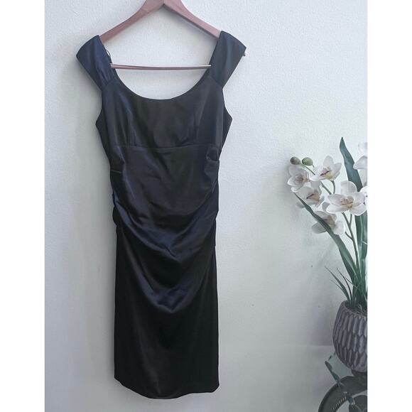 Women's London Times Black Satin Ruched Mini Cocktail Party Dress Size 10P - Picture 1 of 5